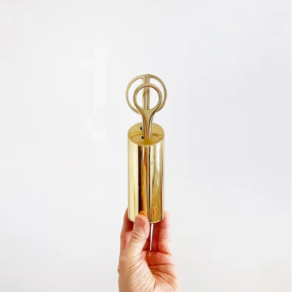 Vintage Modernist Solid Brass Gold Tone Scissors / Letter Opener Desk Set with H
